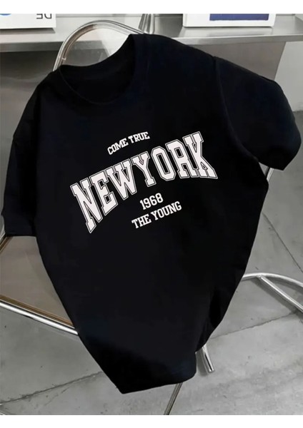 Erkek New York 1968 Baskılı Oversize T-Shirt Salaş Boyfriend
