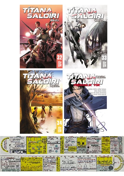 Titana Saldırı 32-33-34. Ciltler + Pişmanlık Yok 4'lü Manga Seti + Mat. Öğreten Cetvel
