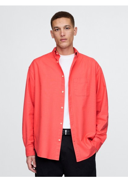Erkek Turuncu Desenli Oxford Big Gömlek