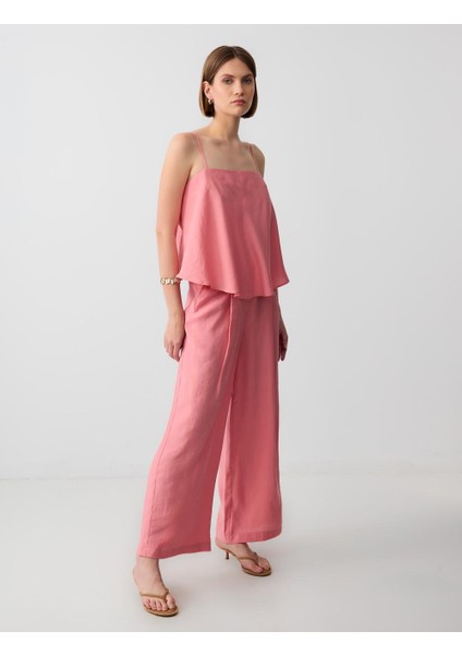 Pembe Rahat Kesim Normal Bel Normal Paça Dokuma Pantolon