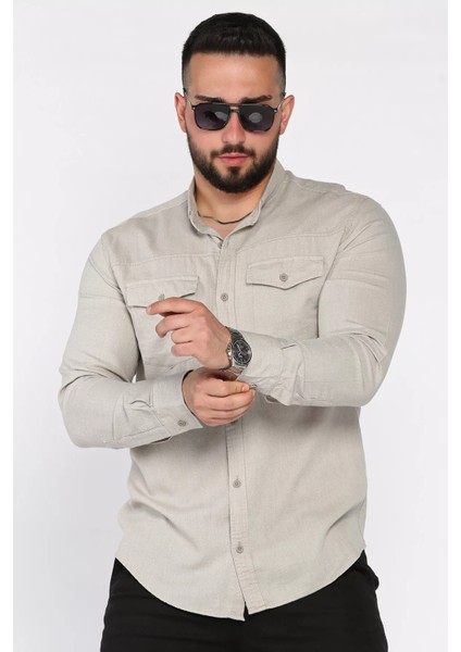 Çift Cepli Erkek Uzun Kol Gömlek P-00017050
