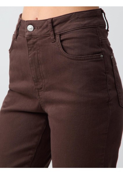 Acı Kahve Yüksek Bel Normal Paça Denim Pantolon