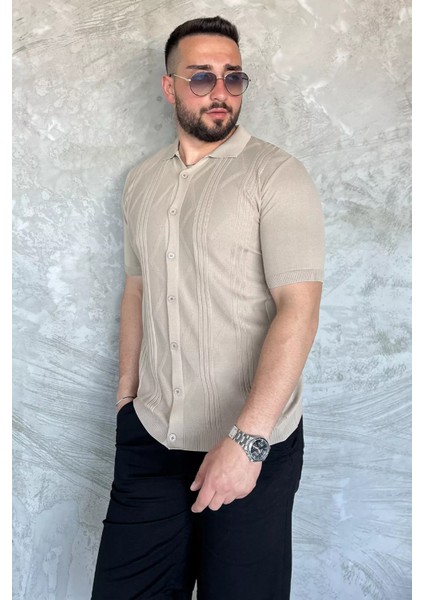 Erkek Desenli Kısa Kol Triko Gömlek P-00017164