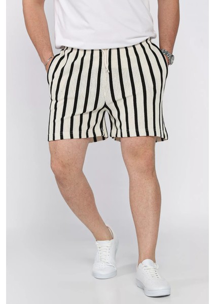 Bel Bağcıklı Çizgi Desenli Erkek Şort P-00017047