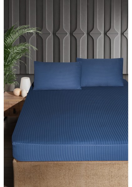 T.k Pamuk Saten Çarşaf Seti 120 cm Indigo