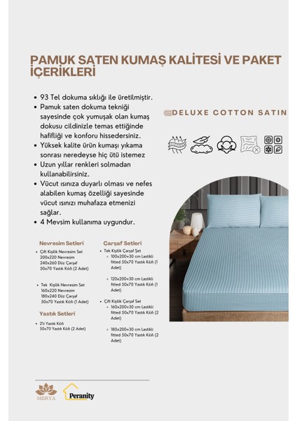 T.k Pamuk Saten Çarşaf Seti 120 cm Indigo