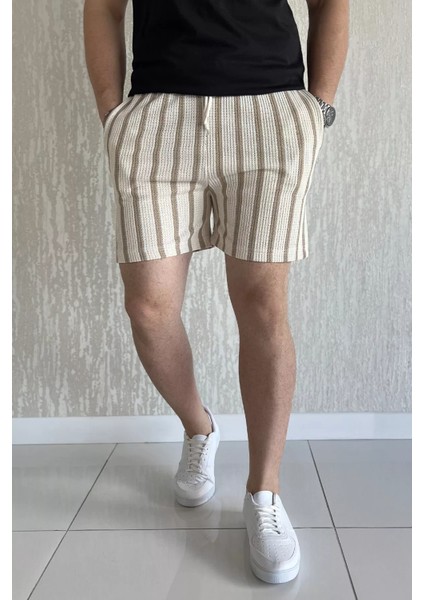 Bel Bağcıklı Çizgi Desenli Erkek Şort P-00017047