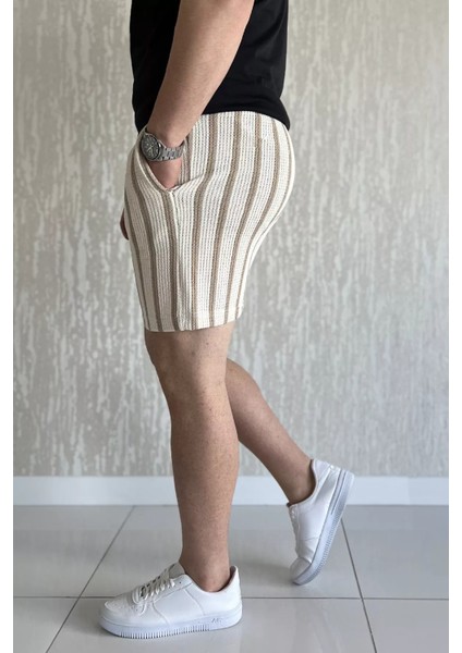 Bel Bağcıklı Çizgi Desenli Erkek Şort P-00017047 fiyatları