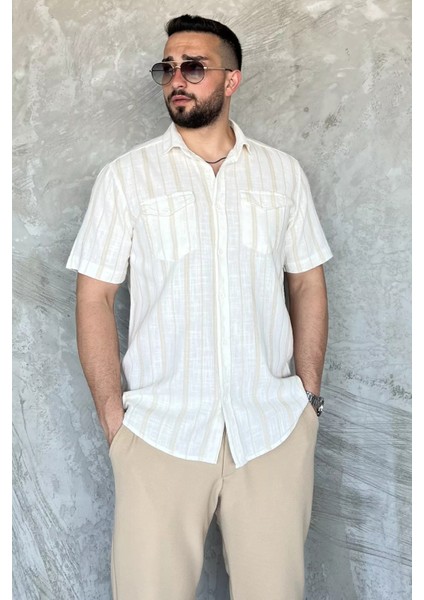 Erkek Çift Cepli Çizgili Kısa Kol Gömlek P-00017055 fiyatları