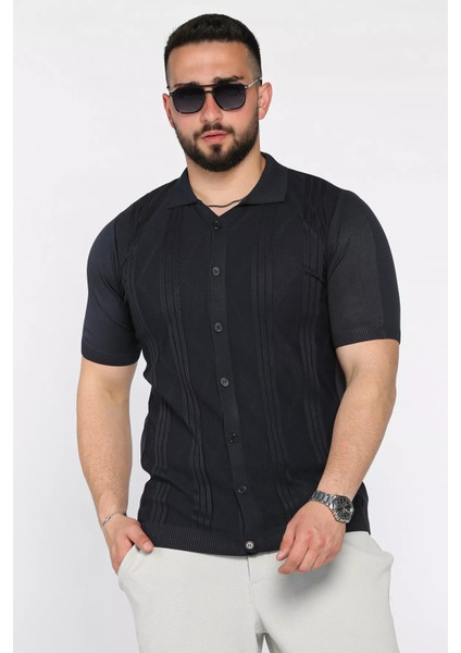 Erkek Desenli Kısa Kol Triko Gömlek P-00017164