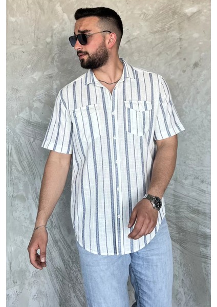 Erkek Çift Cepli Çizgili Kısa Kol Gömlek P-00017055 fiyatları