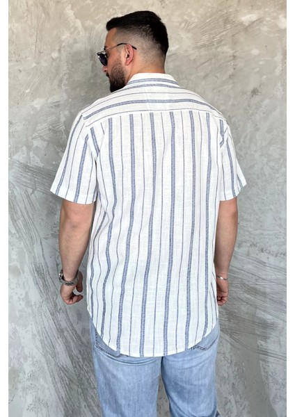 Erkek Çift Cepli Çizgili Kısa Kol Gömlek P-00017055 modelleri
