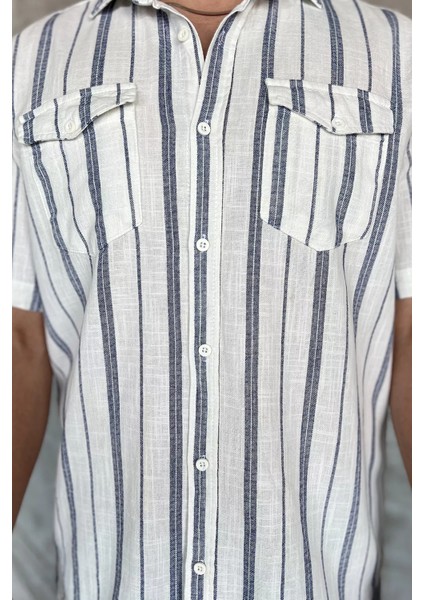 Erkek Çift Cepli Çizgili Kısa Kol Gömlek P-00017055 fırsatları
