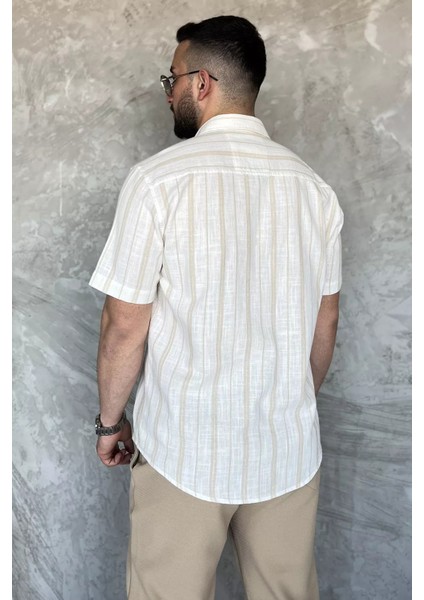 Erkek Çift Cepli Çizgili Kısa Kol Gömlek P-00017055 modelleri