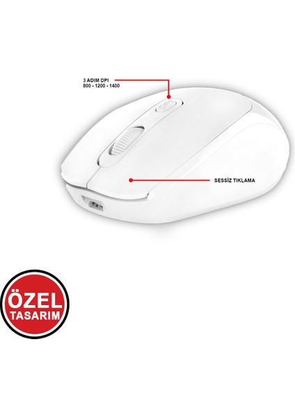 Kablosuz Mouse Beyaz Çift Mod – Şarjlı, Sessiz Tıklama MT8122 modelleri