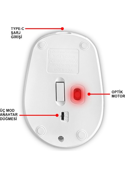 Kablosuz Mouse Beyaz Çift Mod – Şarjlı, Sessiz Tıklama MT8122 fırsatları