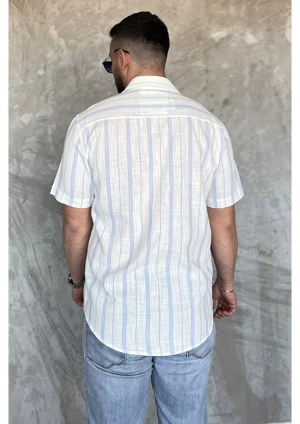 Erkek Çift Cepli Çizgili Kısa Kol Gömlek P-00017055 modelleri