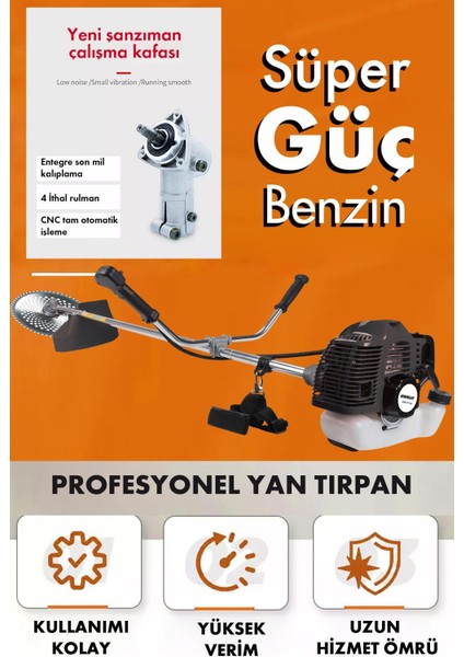 52 Cc Yan Tipi Benzinli Ot Çalı Çim Biçme Tırpanı