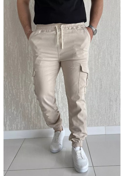 Bel ve Paça Lastikli Kargo Cep Gabardin Erkek Pantolon P-00016774