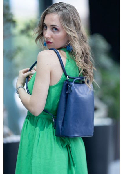 Sophia Lacivert Hakiki Deri Kadın El Omuz ve Sırt Çantası modelleri