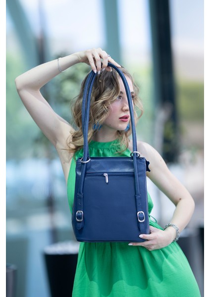 Sophia Lacivert Hakiki Deri Kadın El Omuz ve Sırt Çantası indirimleri