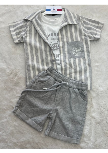 Omont Sıfır Kol Badili Gömlekli 3 Lü Erkek Takım