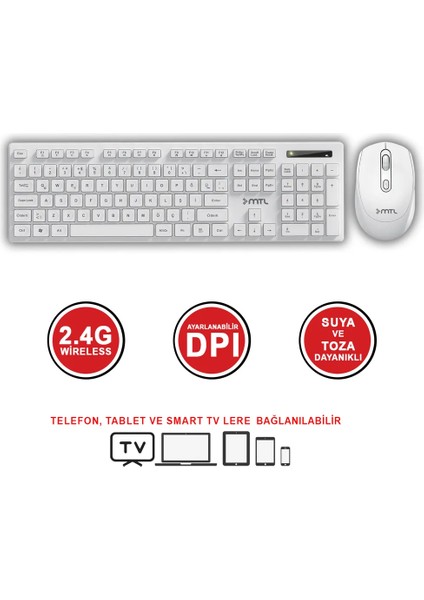 Kablosuz Klavye & Mouse Seti – Ultra Sessiz, Tam Boy, Nano Alıcılı - MT8520