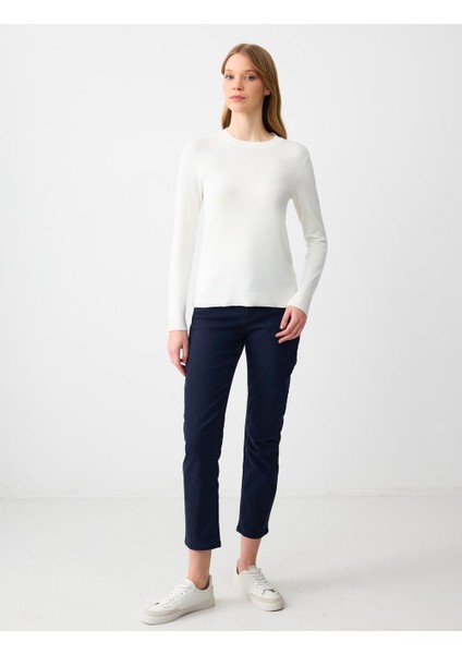 Ekru Bisiklet Yaka Uzun Kollu Düz Kesim Triko Kazak fiyatları