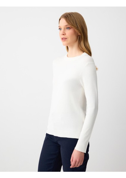 Ekru Bisiklet Yaka Uzun Kollu Düz Kesim Triko Kazak modelleri