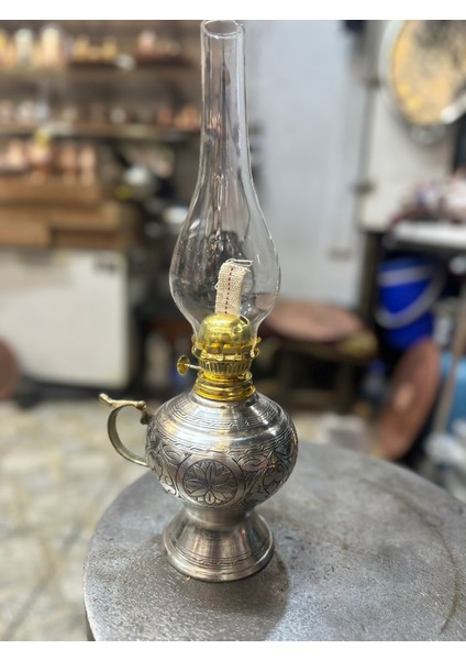 Bakır Gaz Lambası Şamdan Dekoratif Antik Bakır Osmanlı Gaz Lambası Portatif Nostaljik Gaz Lambası Şamdan Beyaz Bakır