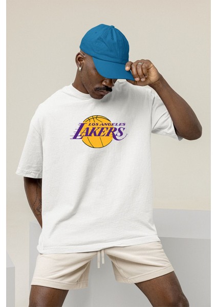 Kobe Bryant Los Angeles Lakers Baskılı Beyaz Oversize Unisex Tshirt fiyatları