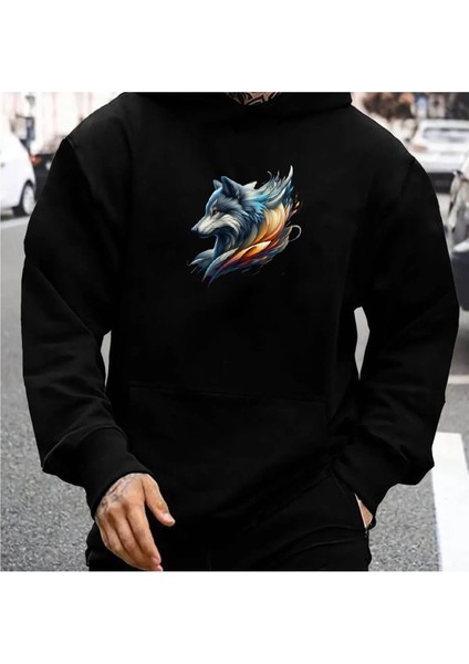 Erkek Unisex Oversize Renkli Kurt Kafası 3D Tişört