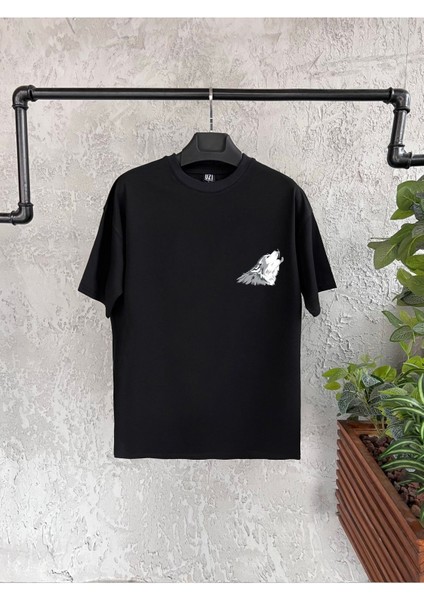 Kurt Baskılı Siyah Erkek Tshirt