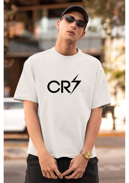 Christiano Ronaldo Cr-7 Baskılı Beyaz Oversize Unisex Tshirt