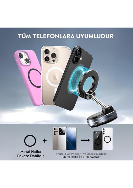 Mıknatıslı Vakumlu Manyetik 360° Dönen Taşınabilir Çok Amaçlı Araç Içi Telefon Tutucu