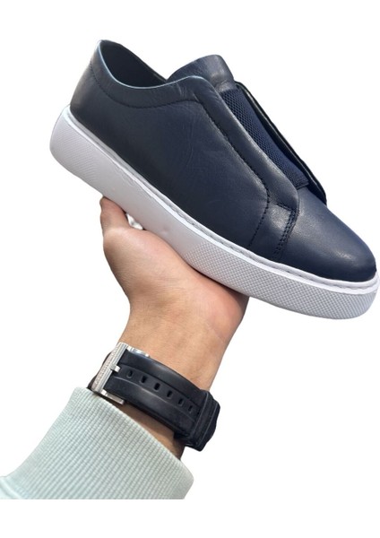 Erkek Deri Sneaker Ayakkabı Lacivert