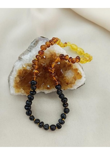 Kolye Kehribar Amber Doğaltaş Karışık Renkli Düğümlü Bebek Kolyesi