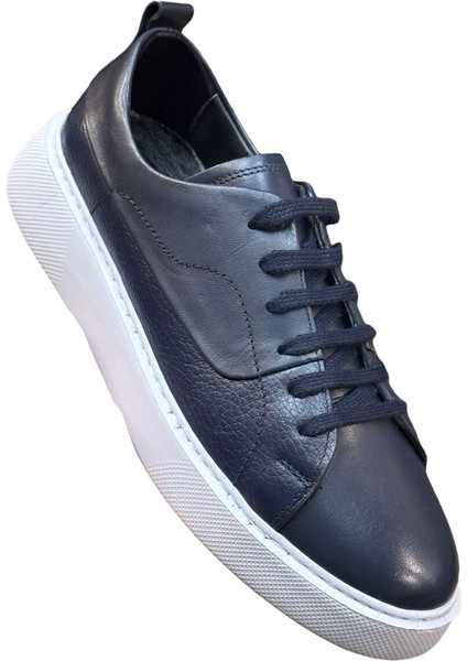Erkek Deri Sneaker Ayakkabı Lacivert