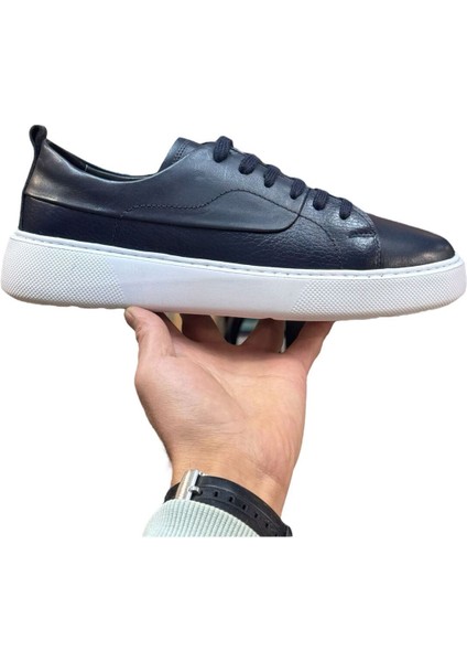 Erkek Deri Sneaker Ayakkabı Lacivert
