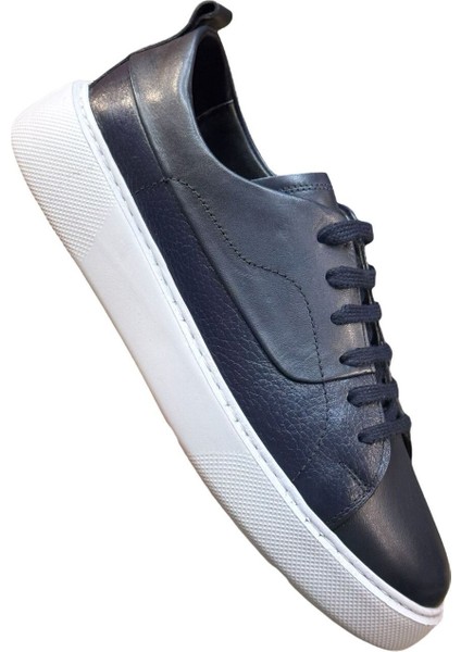 Erkek Deri Sneaker Ayakkabı Lacivert