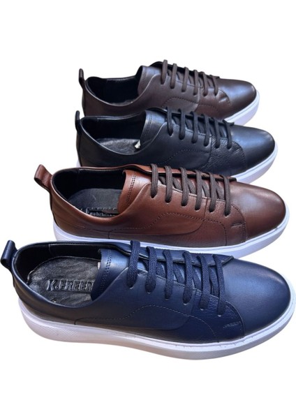 Erkek Deri Sneaker Ayakkabı Lacivert
