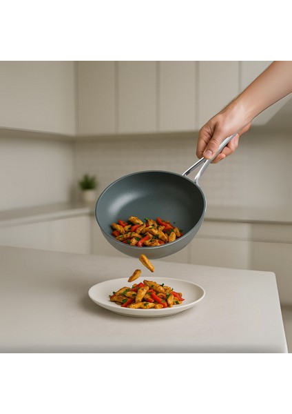 Sera Nova Yanmaz Yapışmaz Seramik Wok Tava 28 cm – Gri