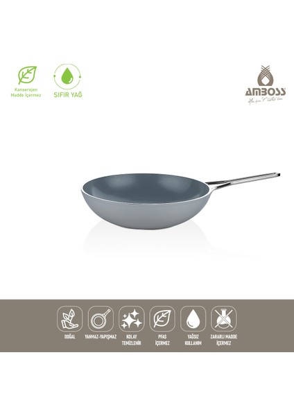 Sera Nova Yanmaz Yapışmaz Seramik Wok Tava 28 cm – Gri