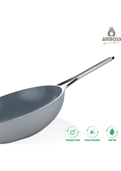 Sera Nova Yanmaz Yapışmaz Seramik Wok Tava 28 cm – Gri