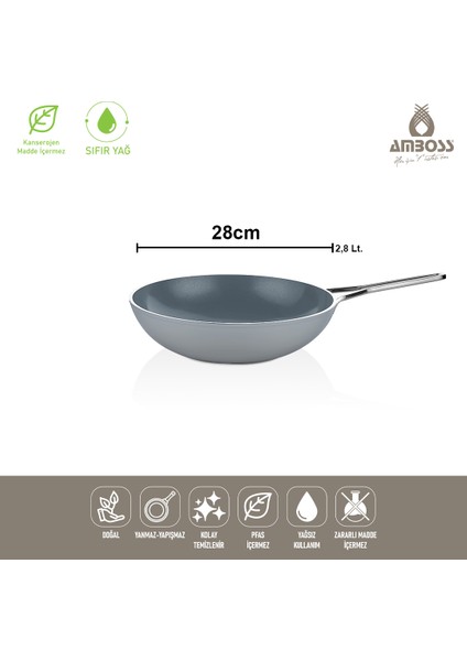Sera Nova Yanmaz Yapışmaz Seramik Wok Tava 28 cm – Gri