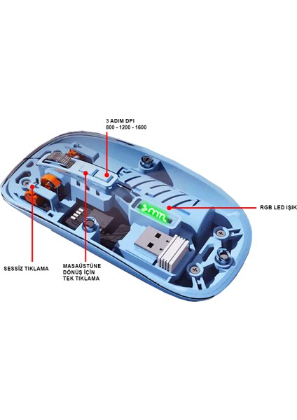 Kablosuz Mouse Şeffaf Tasarımlı Çift Mod – Şarjlı, Sessiz Tıklama MT8118 modelleri