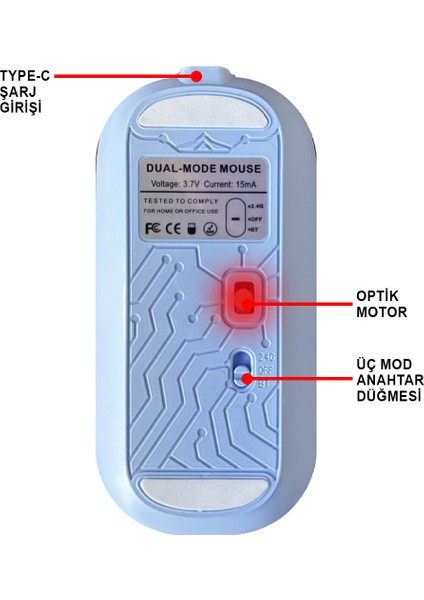 Kablosuz Mouse Şeffaf Tasarımlı Çift Mod – Şarjlı, Sessiz Tıklama MT8118 indirimleri