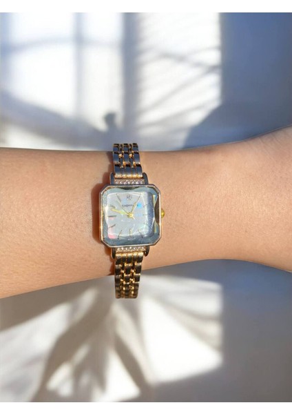 Kare Kadranlı Gold Kordonlu Kadın Vintage Saat-13