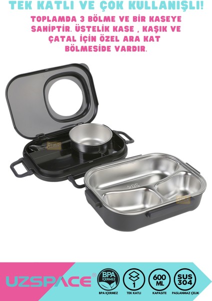 Bento 1100ML Lunchbox Yeni Koleksiyon Tek Katlı 3 Bölmeli Kaseli Çelik Sefer Tası Yemek Kutusu modelleri
