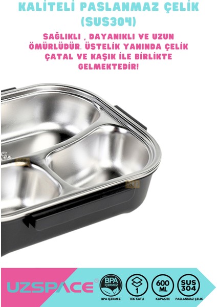 Bento 1100ML Lunchbox Yeni Koleksiyon Tek Katlı 3 Bölmeli Kaseli Çelik Sefer Tası Yemek Kutusu fırsatları